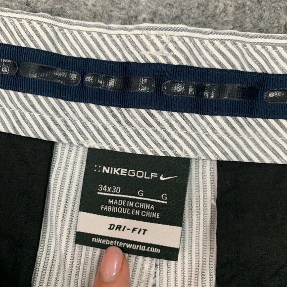 Nike Pants Men 34 White Grey Stripe Dri Fit Flat Front Performance Stretch Golf - Picture 4 of 12